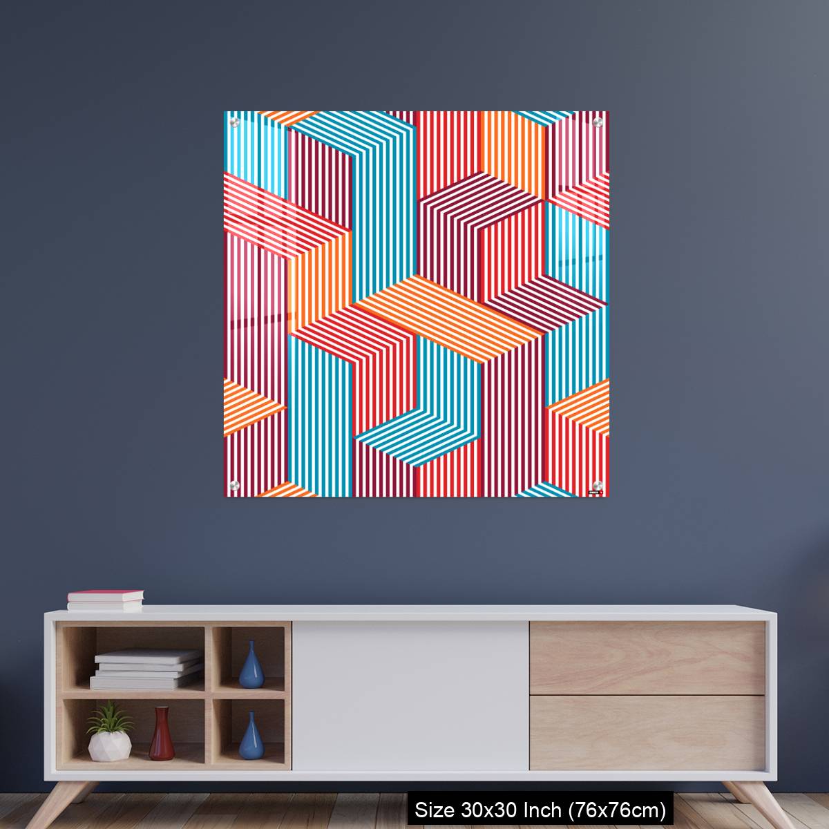 OMGs Acrylic Wall Decor – 3D dimensional lined cubes seamless pattern, geometric endless texture with lines and boxes