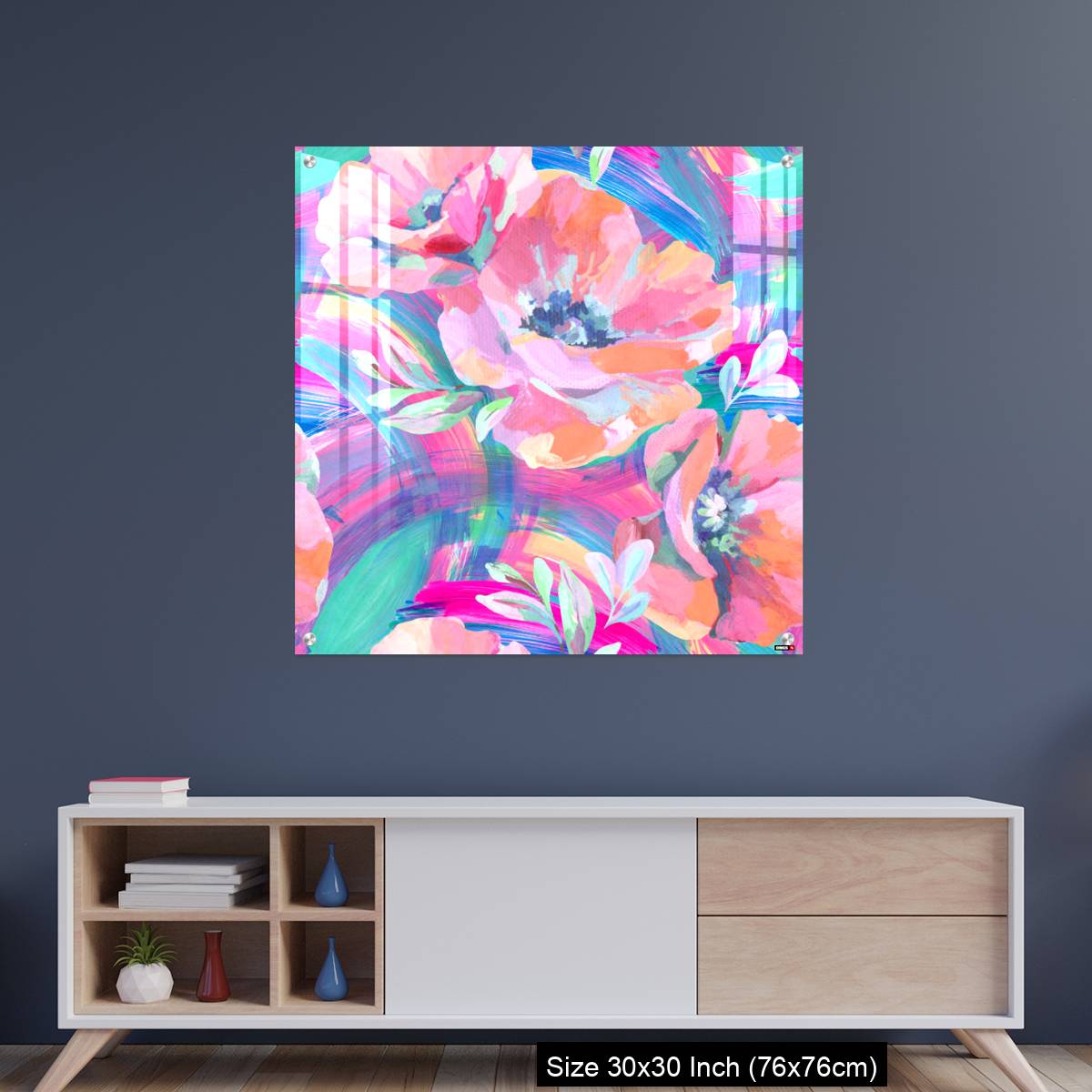 OMGs Acrylic Wall Decor – Acrylic flowers, leaves, paint smears seamless pattern.