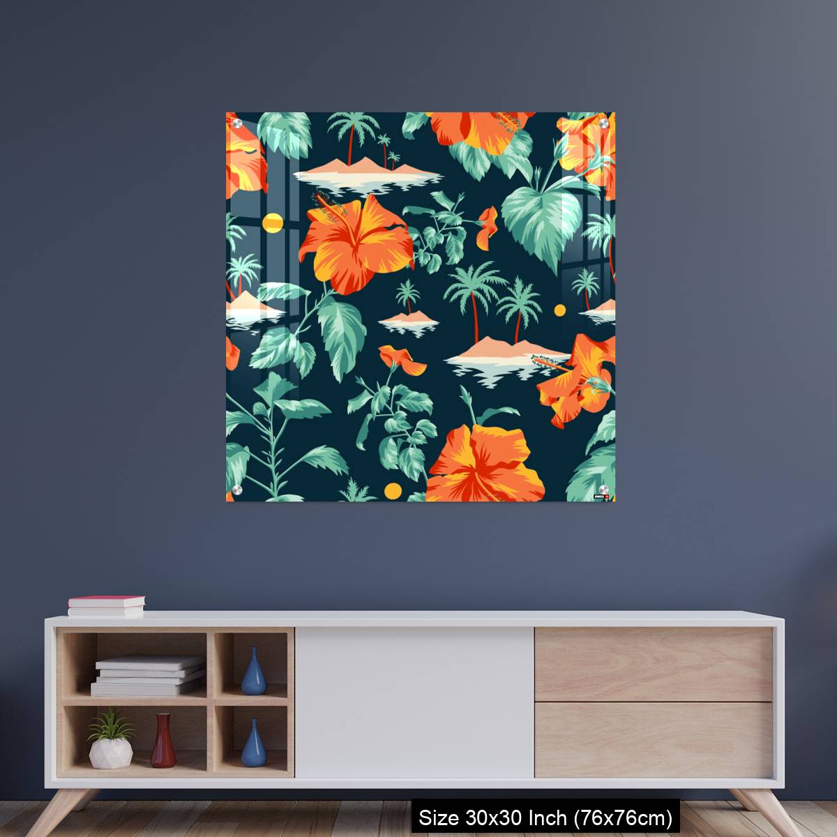 OMGs Acrylic Wall Decor – Floral seamless pattern with Chinese Hibiscus rose flowers.