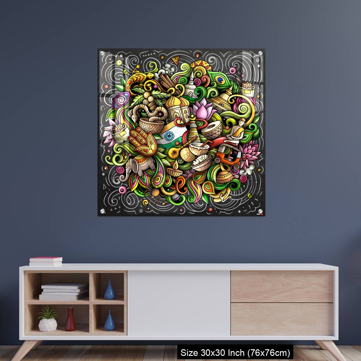 OMGs Acrylic Wall Decor – India hand drawn cartoon doodles