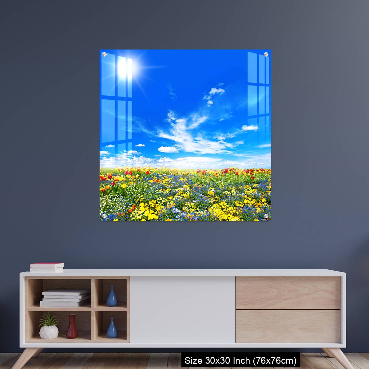 OMGs Acrylic Wall Decor – Meadow with colorful spring flowers. Tulips