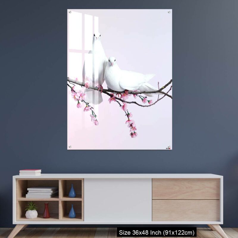 OMGs Acrylic Wall Decor – A pair of doves sat on a branch with blossom