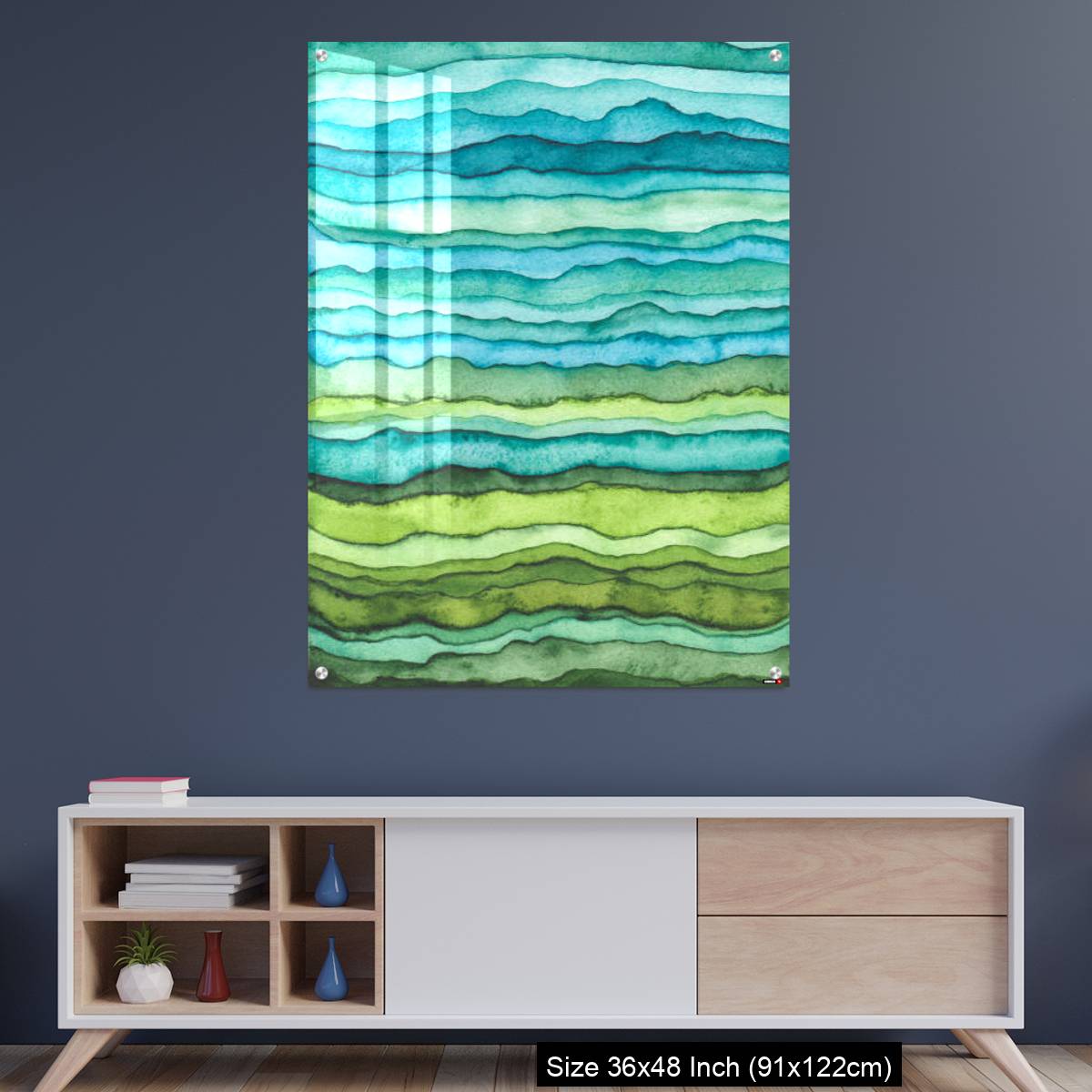 OMGs Acrylic Wall Decor – Blue and Green Waves. Hand Drawn Watercolor Background