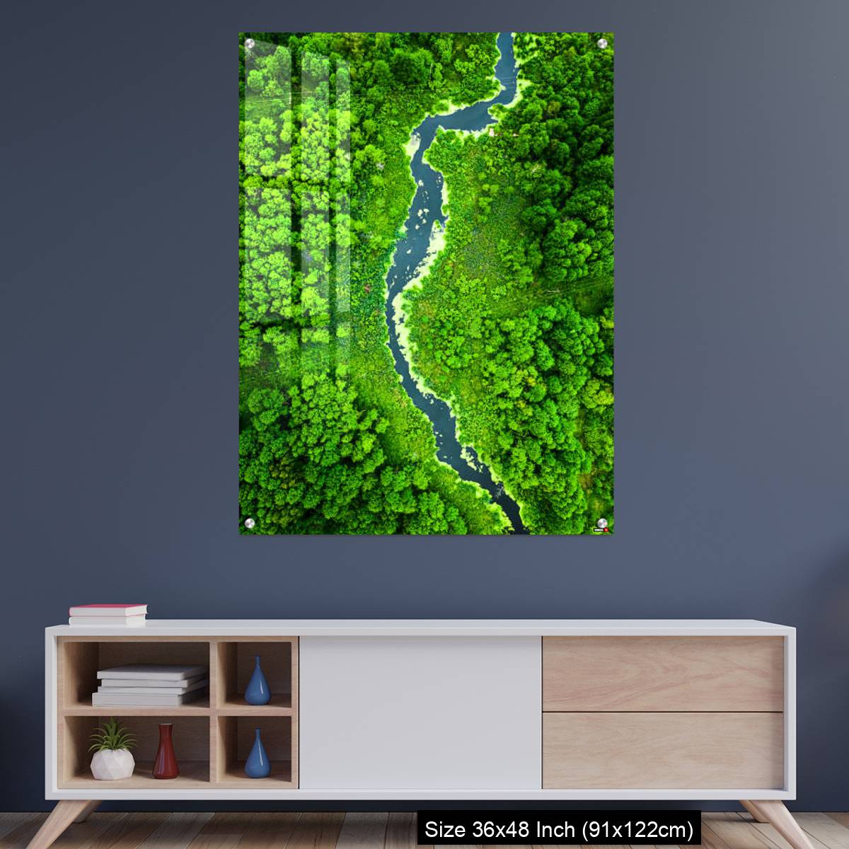 OMGs Acrylic Wall Decor – Top view of green algae on river in spring, Poland