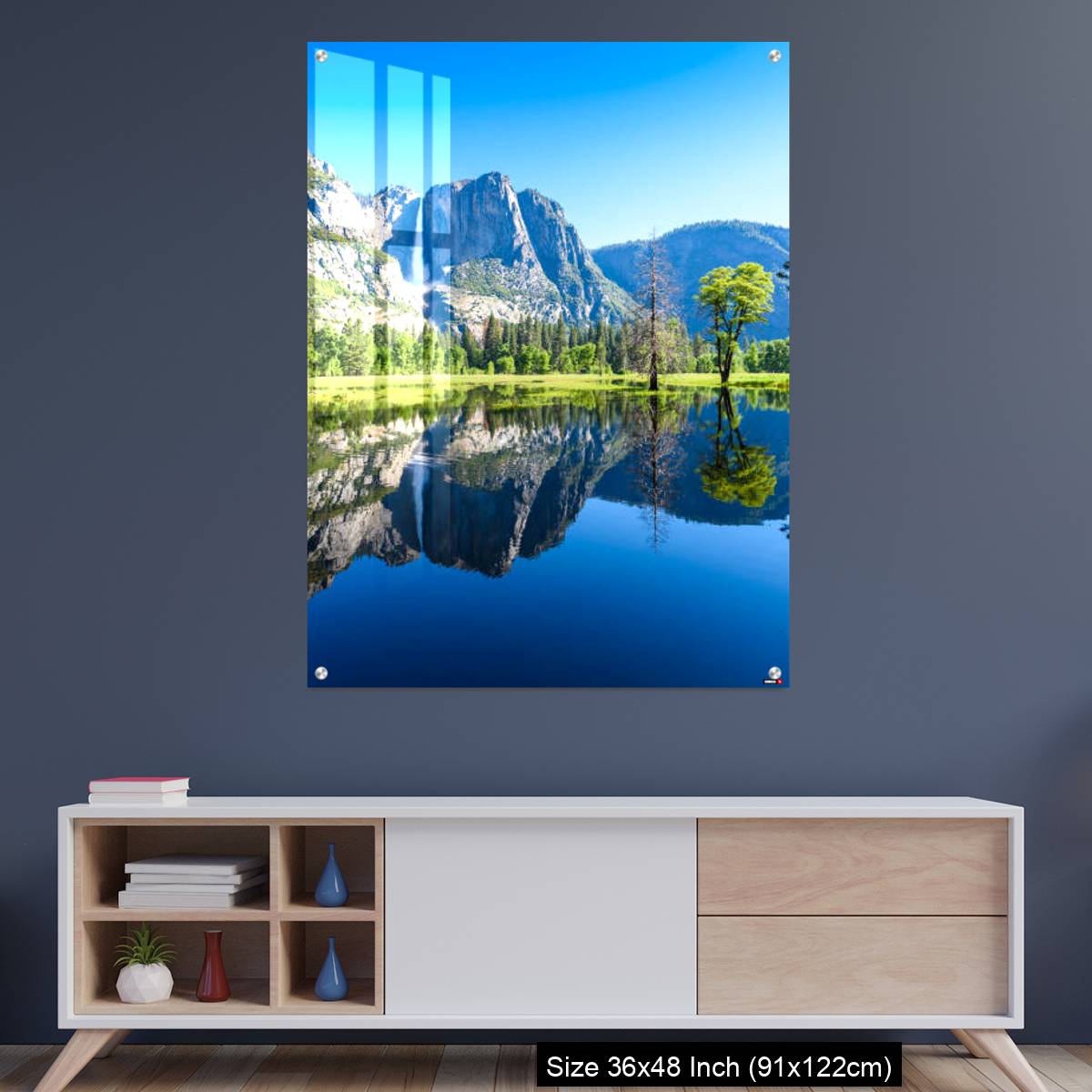 OMGs Acrylic Wall Decor – Reflection in Merced River of Yosemite waterfalls and beautiful mountain California, USA