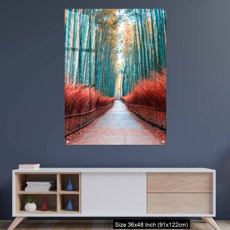 OMGs Acrylic Wall Decor – walkway bamboo tunnel named Arashiyama bamboo forest in Kyoto, Tourist landmark of Japan