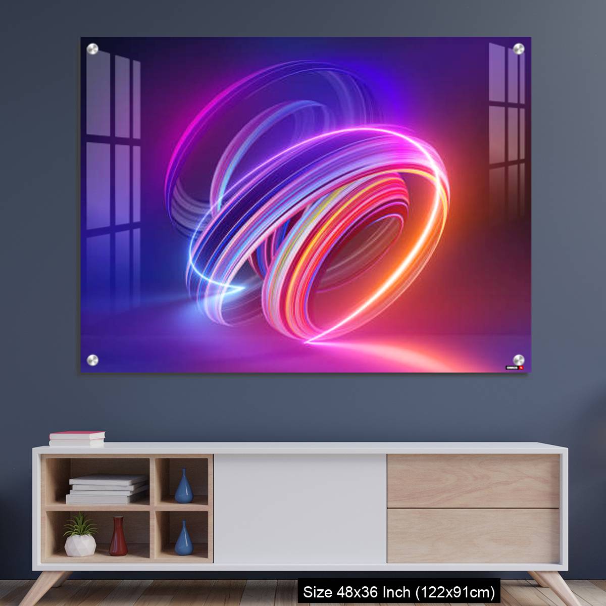 OMGs Acrylic Wall Decor – Colorful background with abstract shape glowing in ultraviolet spectrum, curvy neon lines