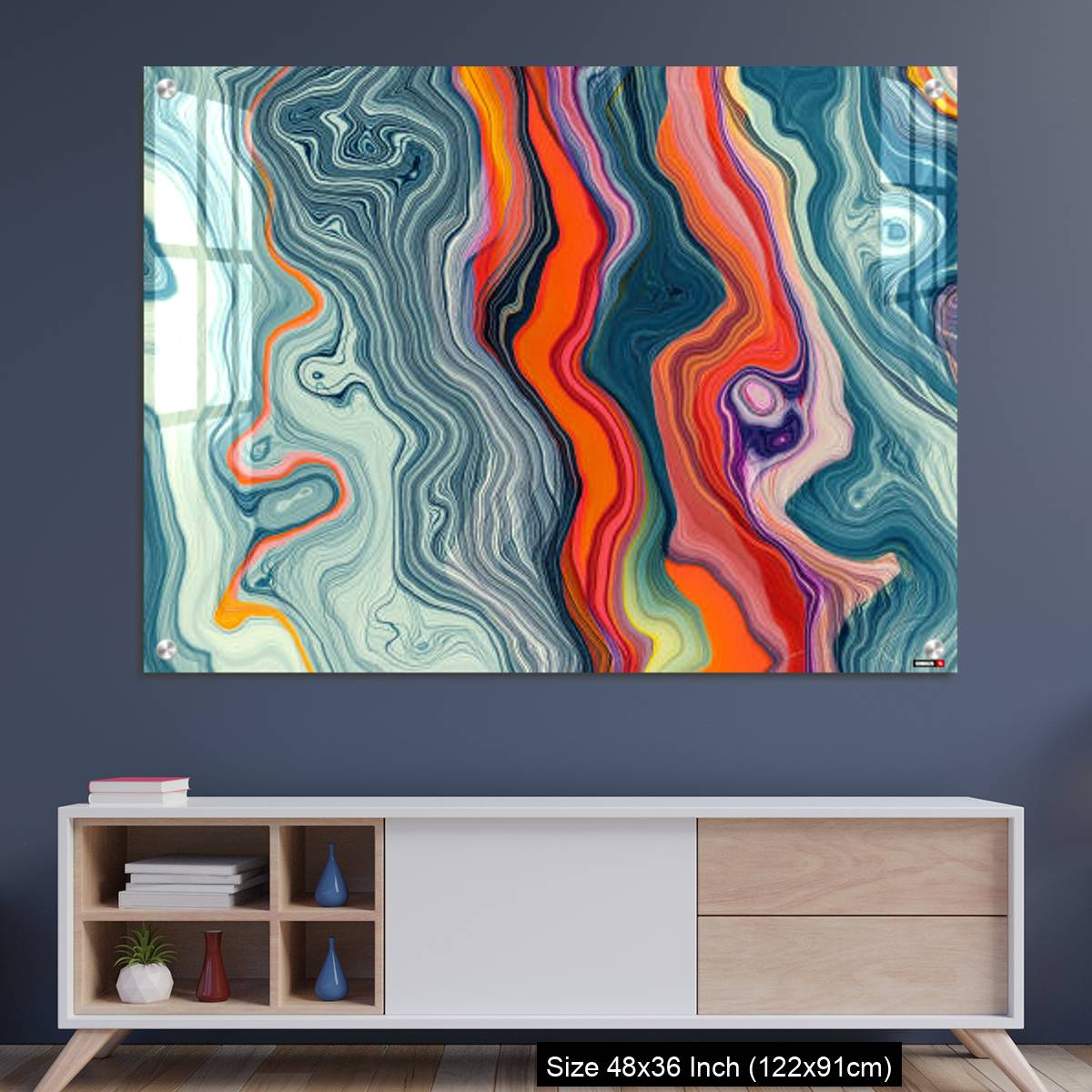 OMGs Acrylic Wall Decor – Abstract Marble Waves Acrylic Background. Gray Orange Marbling Texture. Agate Ripple Pattern.