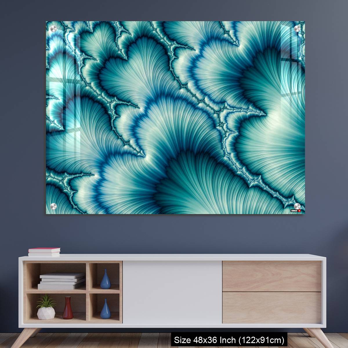 OMGs Acrylic Wall Decor – Aqua and Green psychedelic fractal background like floral petal
