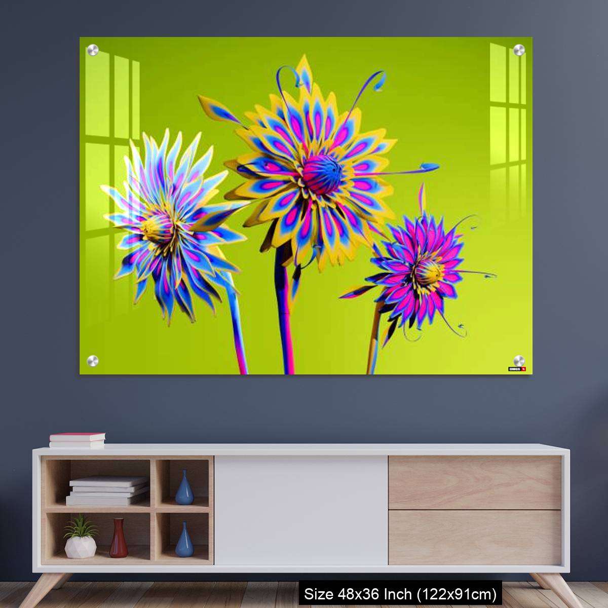 OMGs Acrylic Wall Decor – Artificial Multicolor CGI Abstract flowers_stock photo