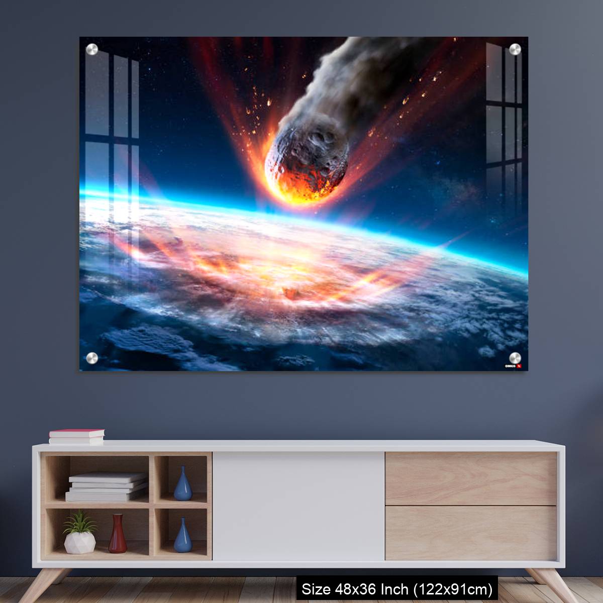 OMGs Acrylic Wall Decor – Asteroid Impact On Earth - Meteor In Collision With Planet