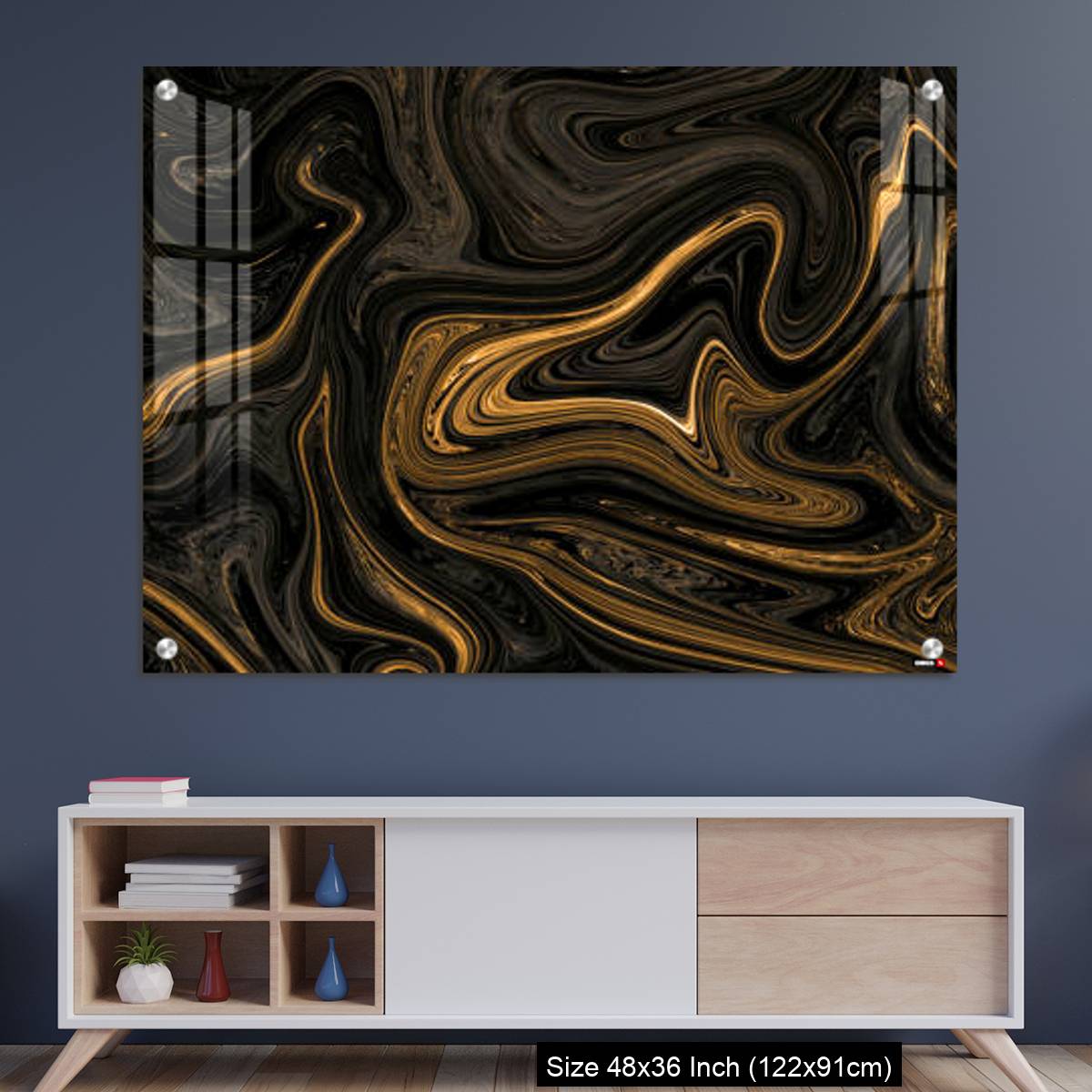 OMGs Acrylic Wall Decor – Black Golden Liquied Pattern Background With Design For Wall, Floor