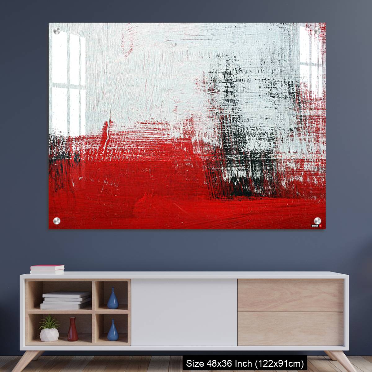 OMGs Acrylic Wall Decor – Black, white, red acrylic paint on metal surface.