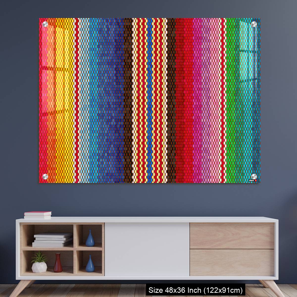 OMGs Acrylic Wall Decor – Background for Cinco de Mayo party decor or ethnic mexican fabric pattern with colorful stripes.