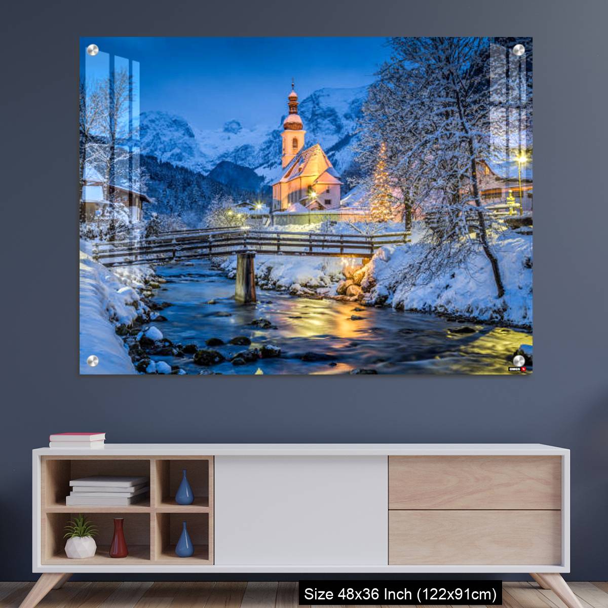 OMGs Acrylic Wall Decor – Church of Ramsau in winter twilight, Bavaria, Germany