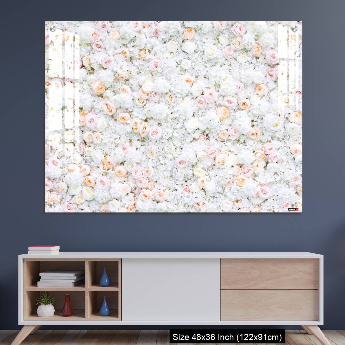 OMGs Acrylic Wall Decor – Flowers wall background with white and light orange roses.