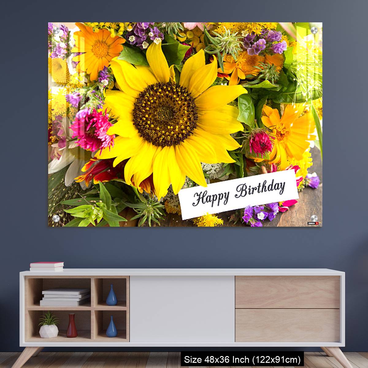 OMGs Acrylic Wall Decor – Happy Birthday Card with Bouquet of Summer Flowers