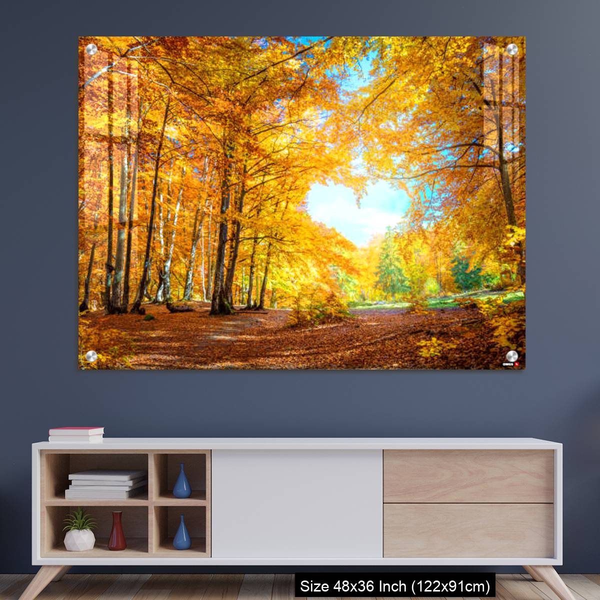 OMGs Acrylic Wall Decor – Heart of autumn - yellow orange trees in forest with heart shape, sunny weather, good day