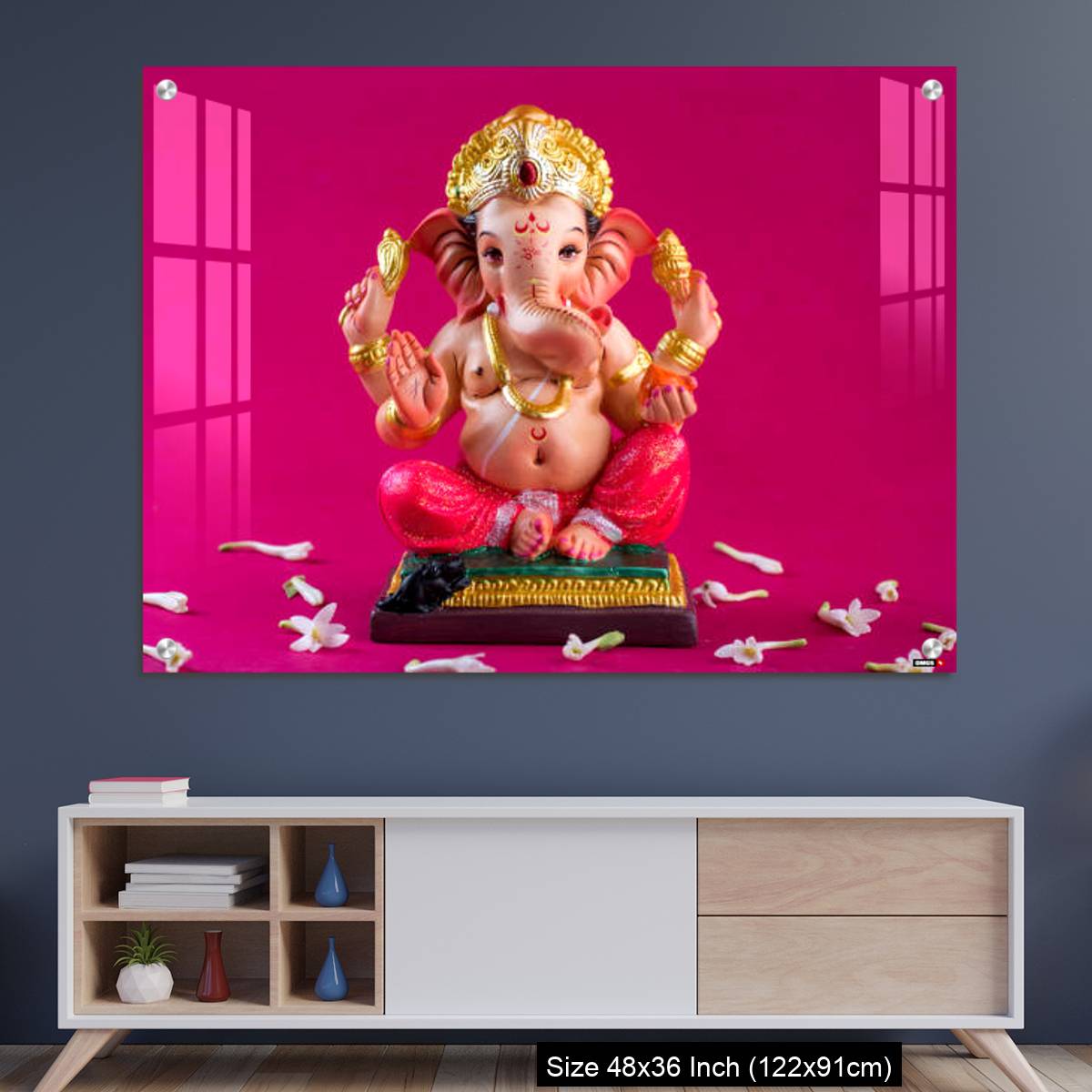 OMGs Acrylic Wall Decor – Ganesha Idol on pink background.