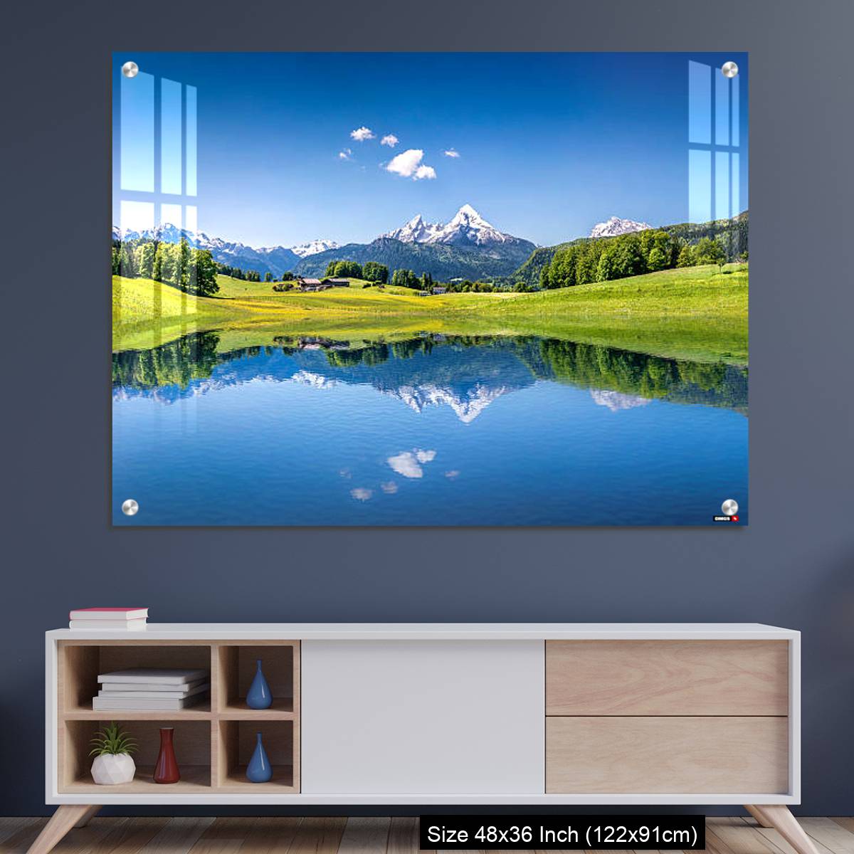 OMGs Acrylic Wall Decor – Idyllic summer landscape with mountain lake in the Alps