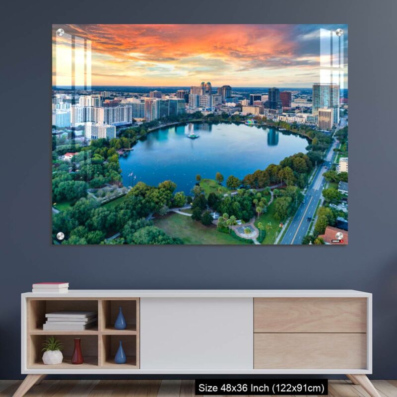 OMGs Acrylic Wall Decor – Orlando, Florida, USA Downtown Drone Skyline Aerial