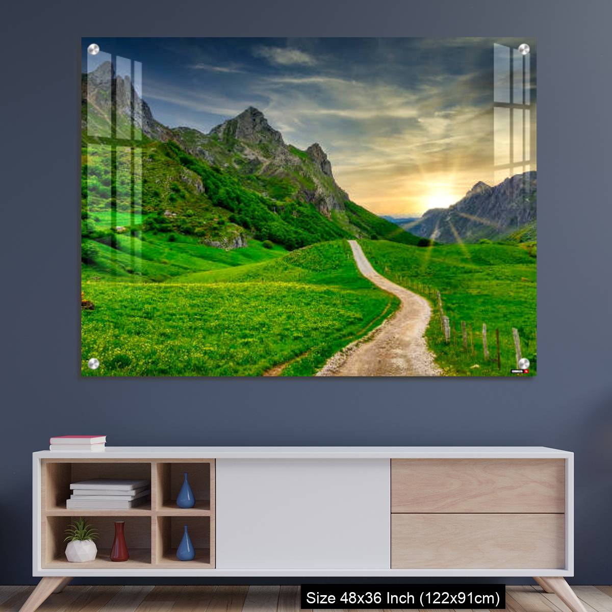 OMGs Acrylic Wall Decor – Track and mountains in Valle del Lago, Somiedo Nature Park, Asturias, Spain