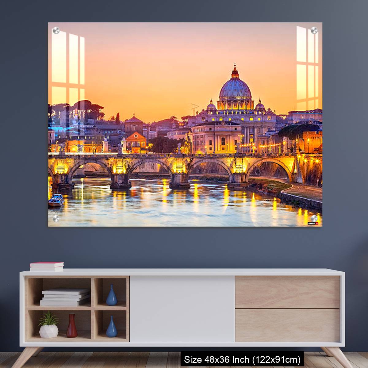 OMGs Acrylic Wall Decor – View on Tiber and St. Peter's cathedral at night, Rome