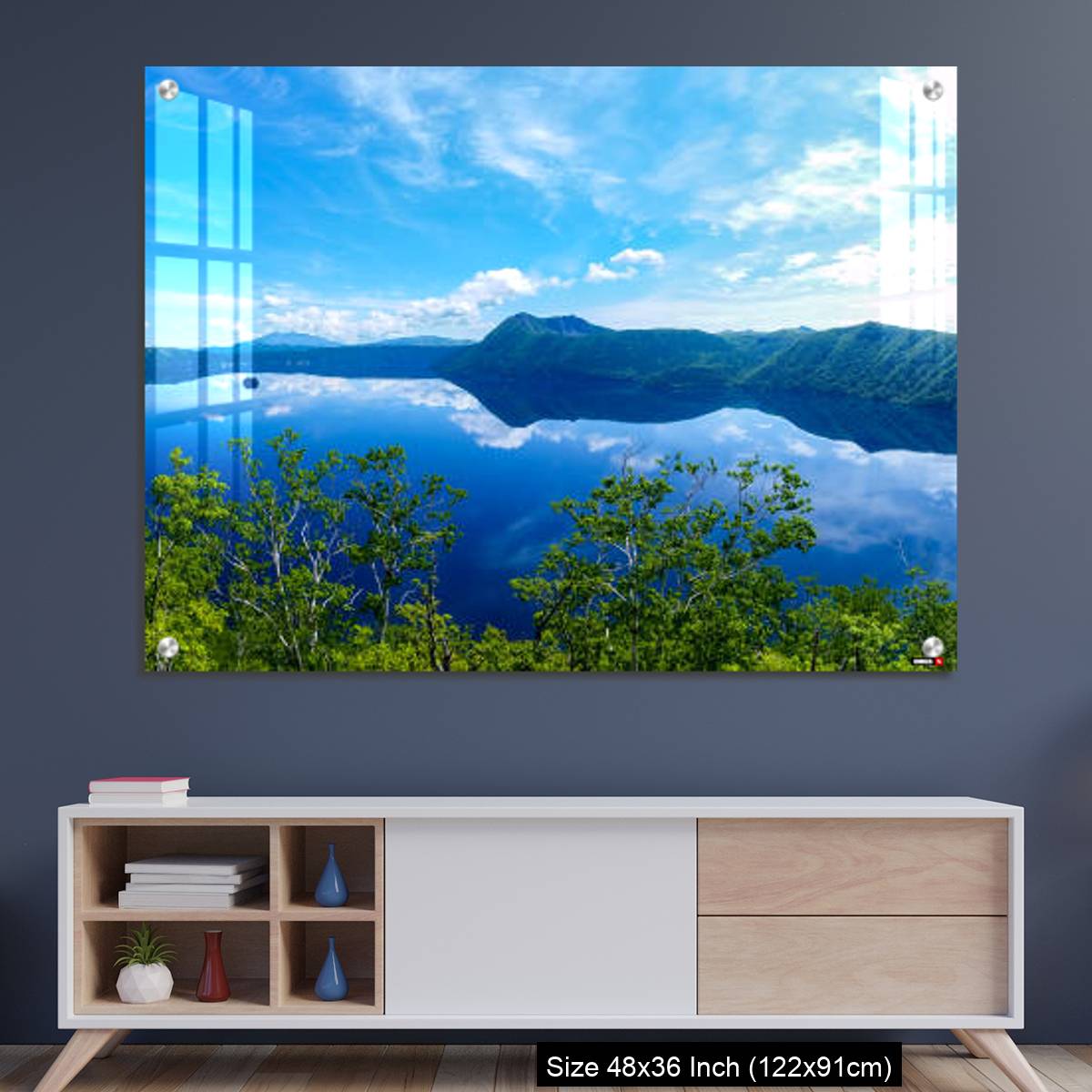 OMGs Acrylic Wall Decor – panoramic view of a lake reflecting sky. Lake Mashu,Akan National Park,Japan.