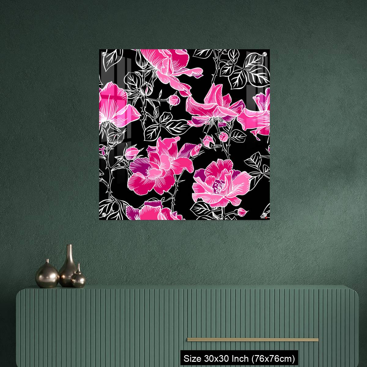 OMGs Acrylic Wall Decor – Seamless pattern with blossom red large roses petals buds and leaves. - Image 2