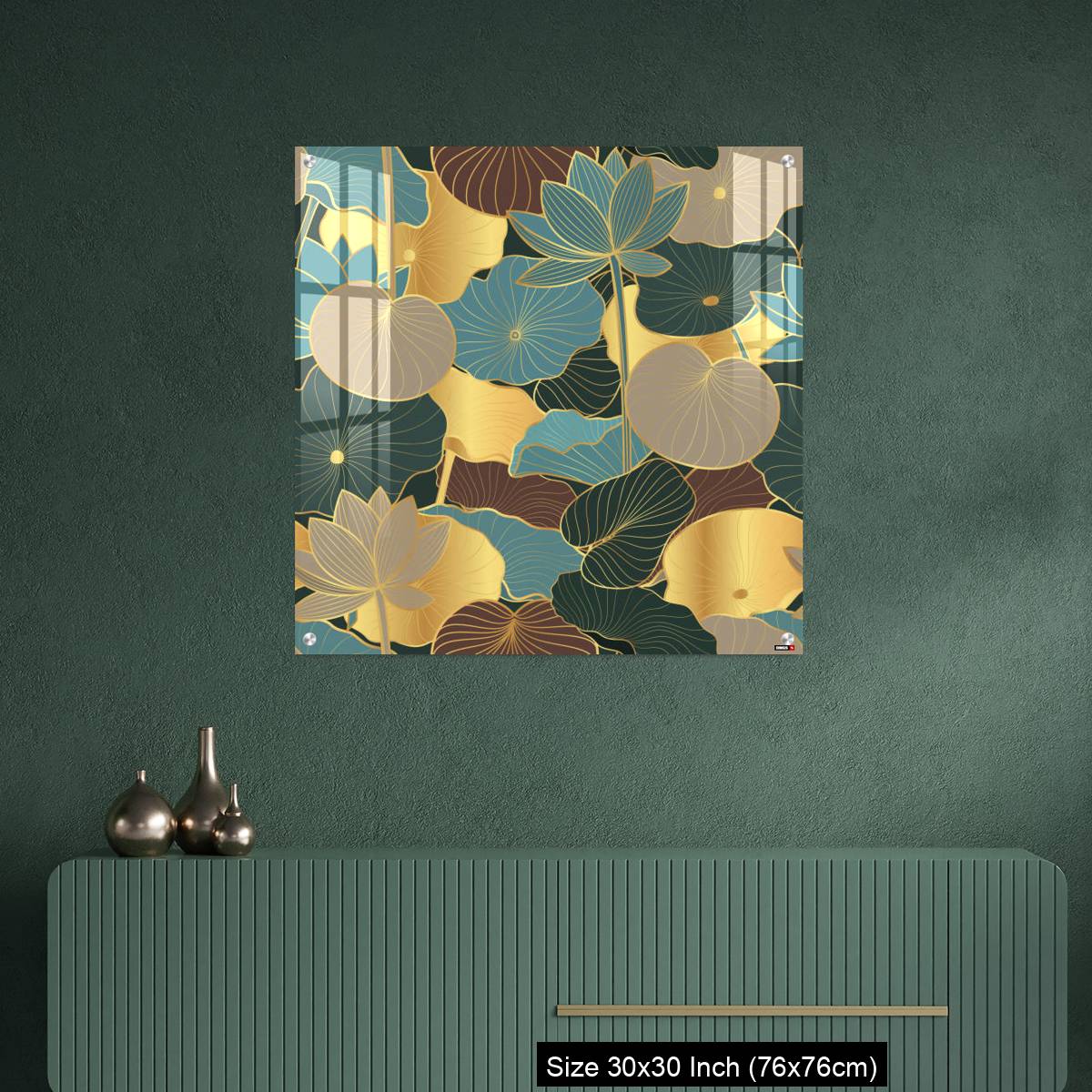 OMGs Acrylic Wall Decor – Seamless vector pattern with golden lotus leaves and flowers. - Image 2