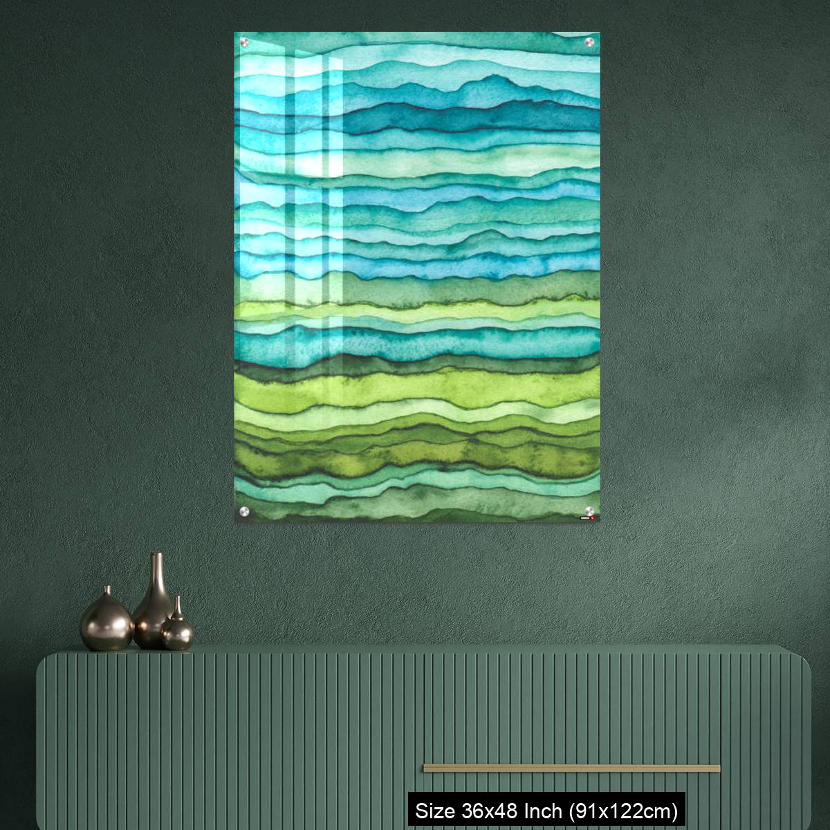 OMGs Acrylic Wall Decor – Blue and Green Waves. Hand Drawn Watercolor Background - Image 2