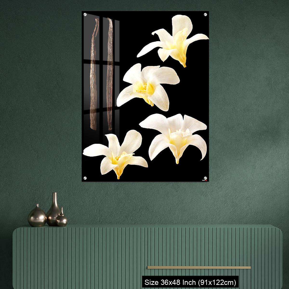 OMGs Acrylic Wall Decor – Vanilla flowers and stick isolated on black background - Image 2