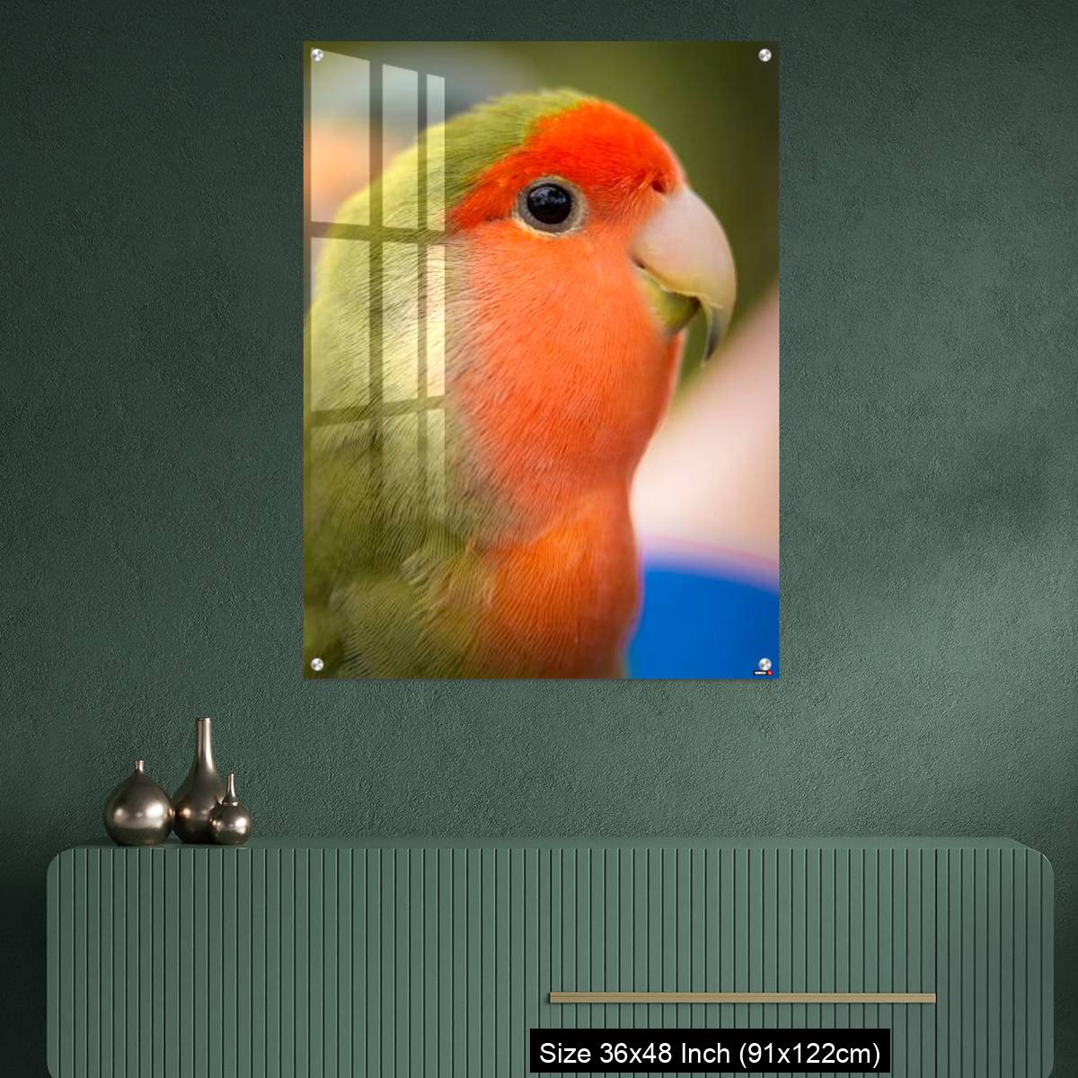 OMGs Acrylic Wall Decor – Vibrant rosy-faced lovebird - Image 2