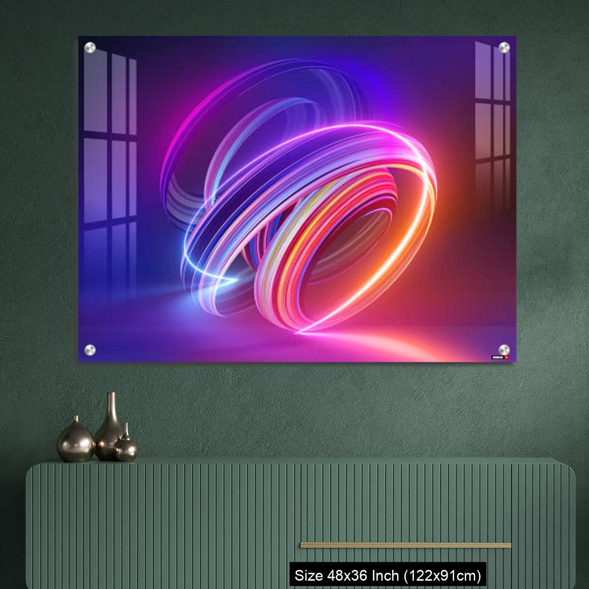 OMGs Acrylic Wall Decor – Colorful background with abstract shape glowing in ultraviolet spectrum, curvy neon lines - Image 2