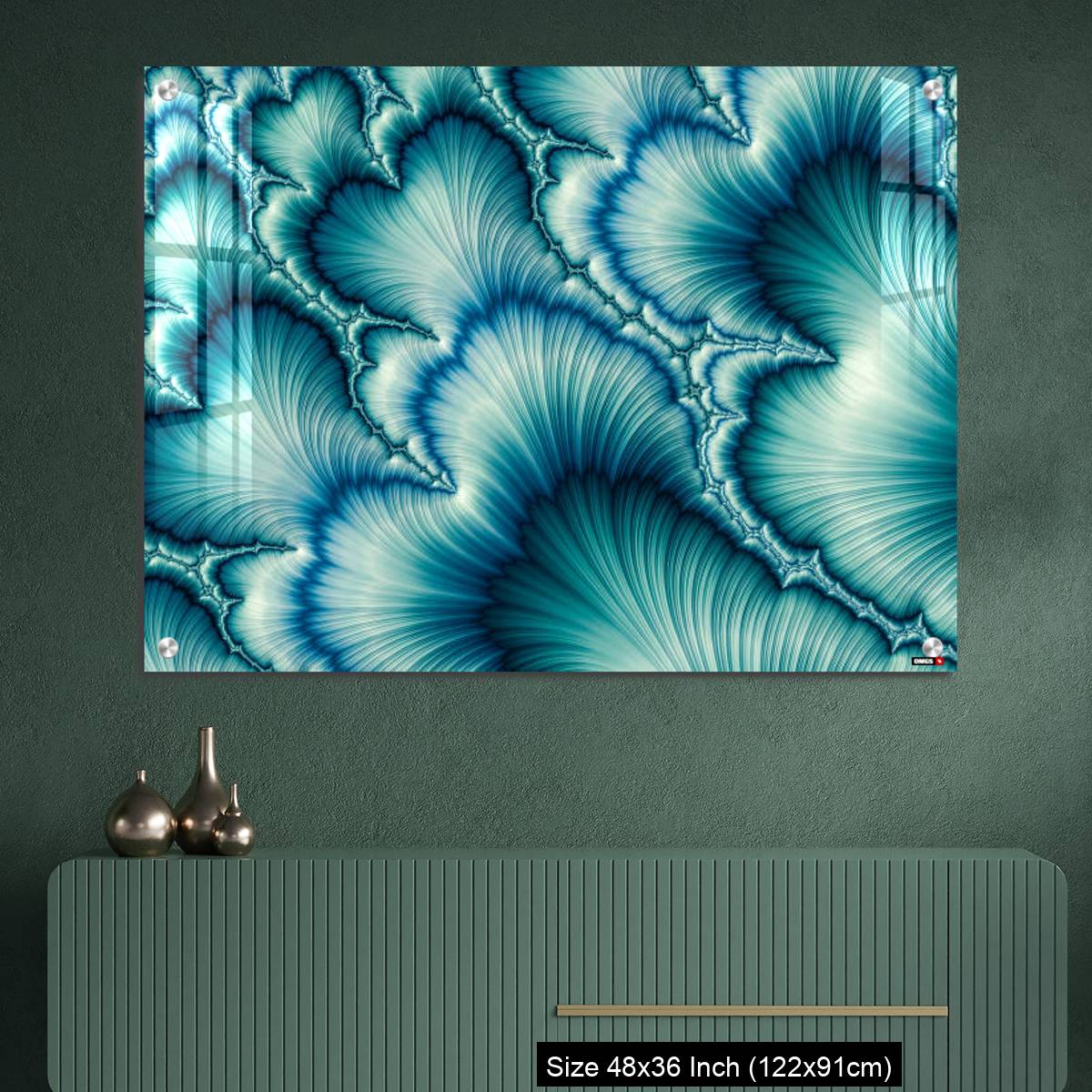 OMGs Acrylic Wall Decor – Aqua and Green psychedelic fractal background like floral petal - Image 2