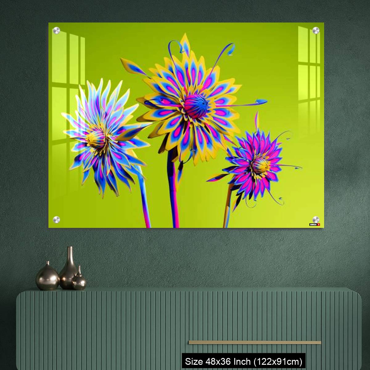 OMGs Acrylic Wall Decor – Artificial Multicolor CGI Abstract flowers_stock photo - Image 2