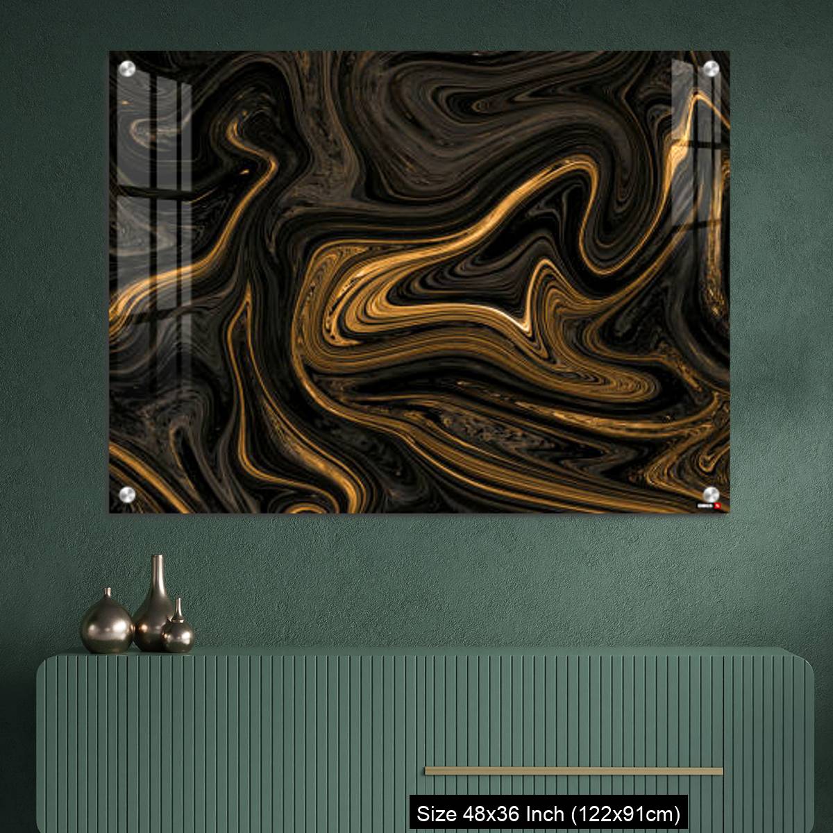 OMGs Acrylic Wall Decor – Black Golden Liquied Pattern Background With Design For Wall, Floor - Image 2