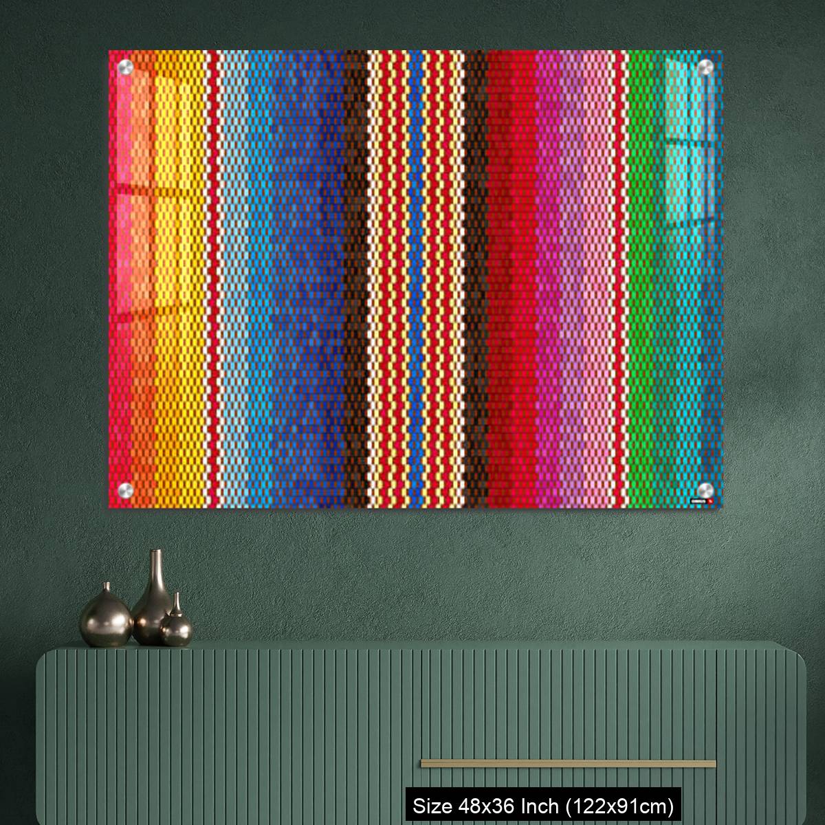 OMGs Acrylic Wall Decor – Background for Cinco de Mayo party decor or ethnic mexican fabric pattern with colorful stripes. - Image 2