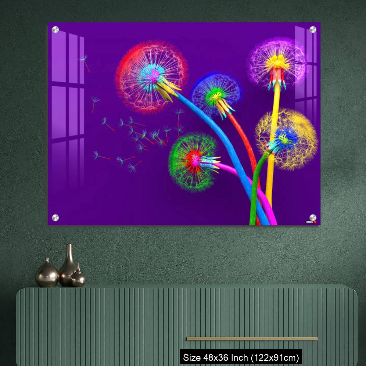 OMGs Acrylic Wall Decor – Bouquet of five flowers of blossoming dandelions of unusual colorful colors - Image 2