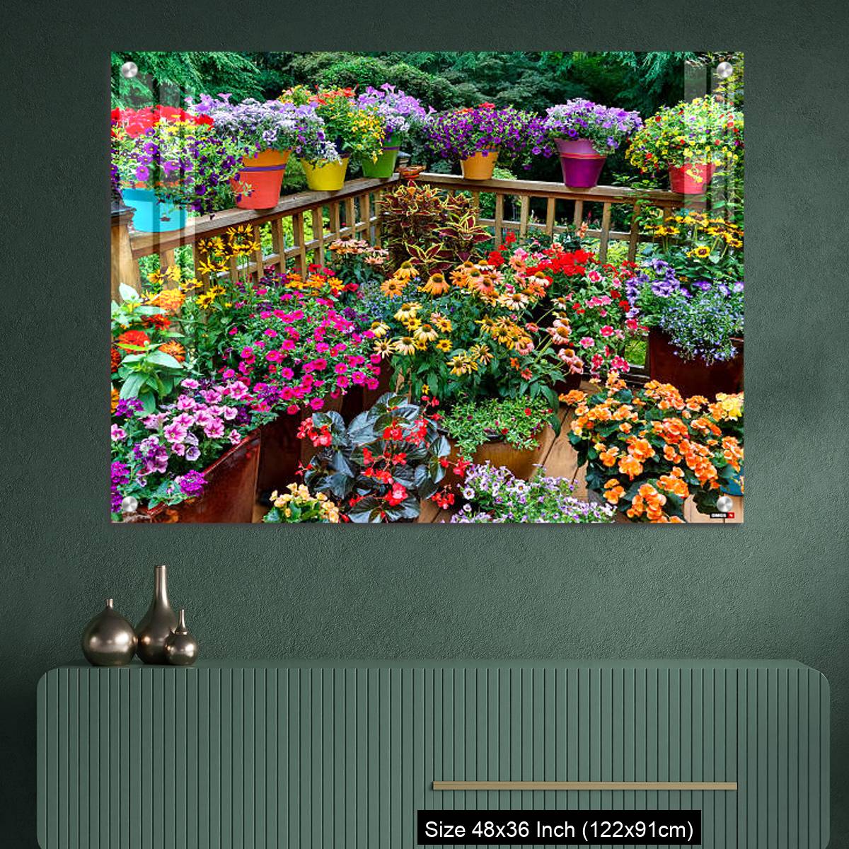 OMGs Acrylic Wall Decor – Colorful flowers and pots on deck - Image 2