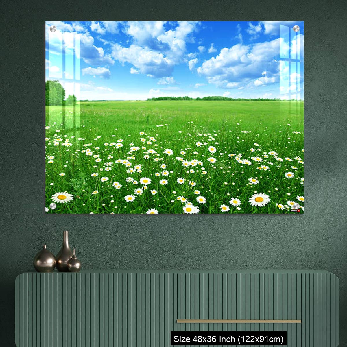 OMGs Acrylic Wall Decor – Field with white daisies under blue sky. - Image 2
