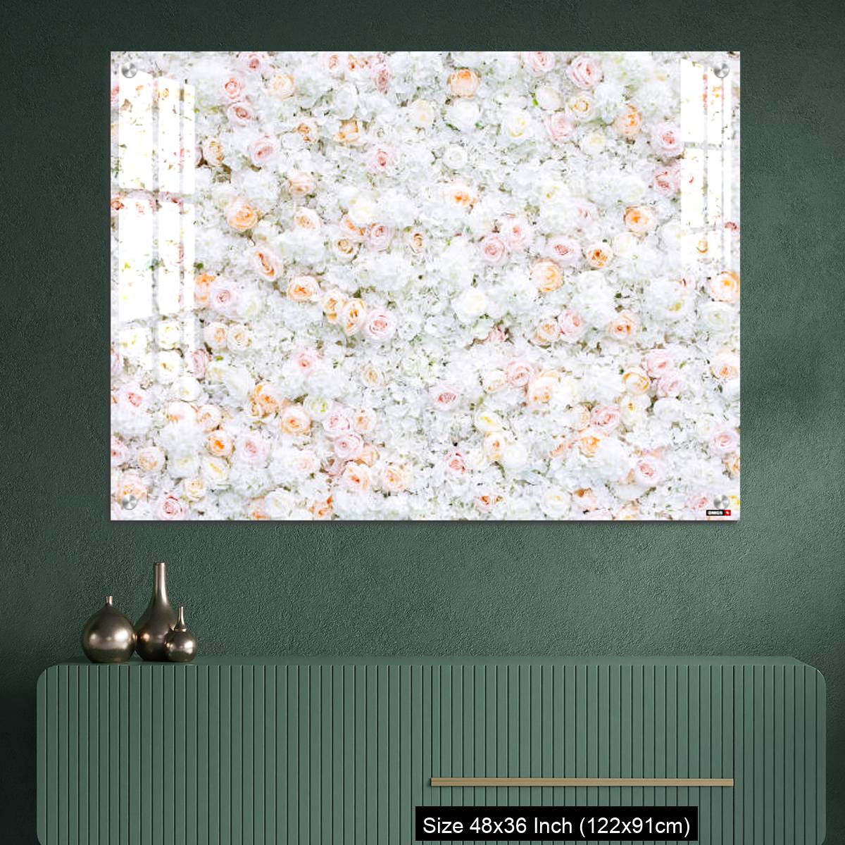 OMGs Acrylic Wall Decor – Flowers wall background with white and light orange roses. - Image 2