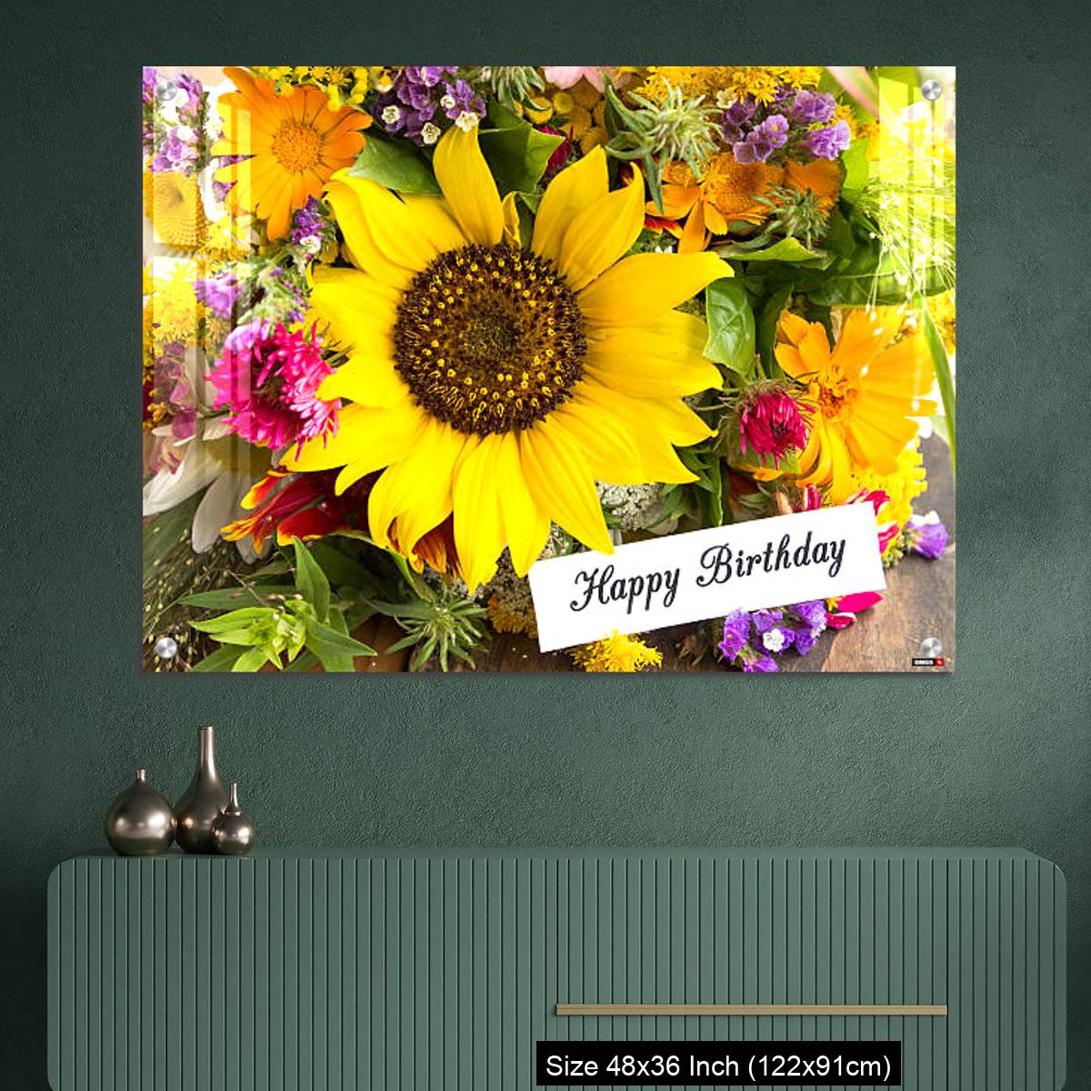 OMGs Acrylic Wall Decor – Happy Birthday Card with Bouquet of Summer Flowers - Image 2
