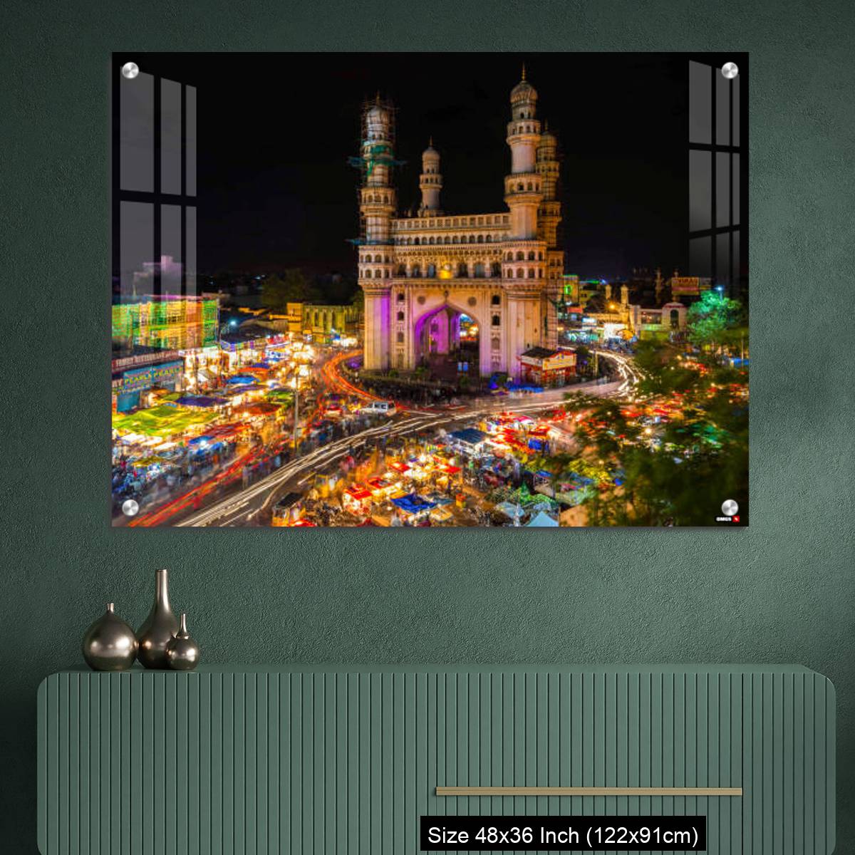 OMGs Acrylic Wall Decor – High Wide Angle View of Charminar in the Night - Image 2