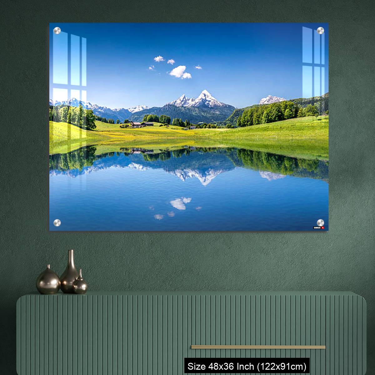 OMGs Acrylic Wall Decor – Idyllic summer landscape with mountain lake in the Alps - Image 2