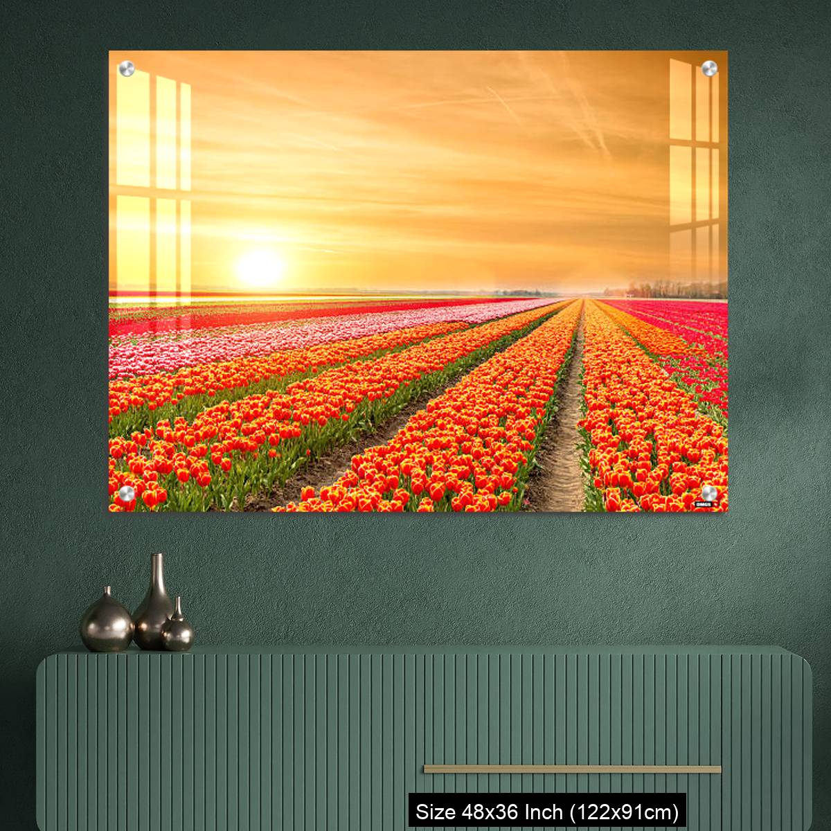 OMGs Acrylic Wall Decor – Landscape of Netherlands tulips with sunlight in Netherlands. - Image 2