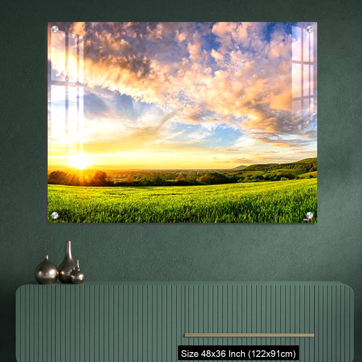 OMGs Acrylic Wall Decor – Panorama of colourful sunset on a green meadow - Image 2