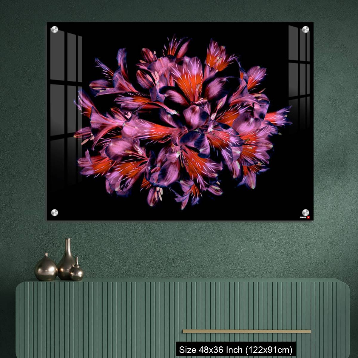 OMGs Acrylic Wall Decor – Vibrant coloured floral abstract design using Peruvian lilies with black background - Image 2