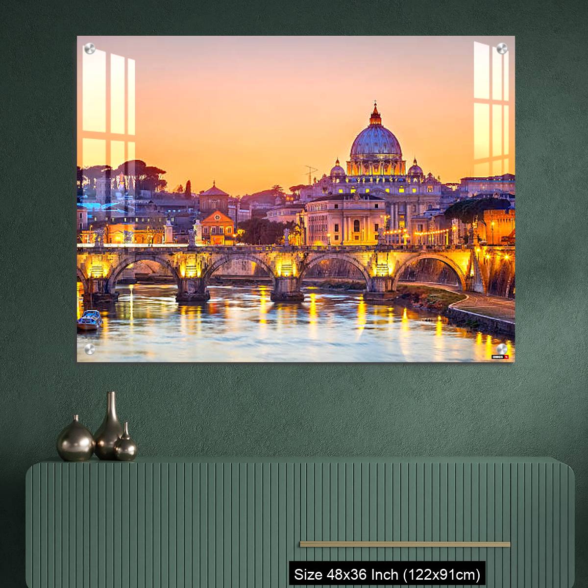 OMGs Acrylic Wall Decor – View on Tiber and St. Peter's cathedral at night, Rome - Image 2