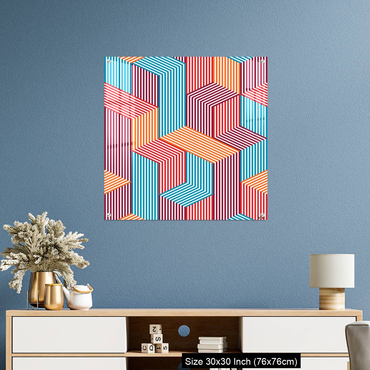 OMGs Acrylic Wall Decor – 3D dimensional lined cubes seamless pattern, geometric endless texture with lines and boxes - Image 3